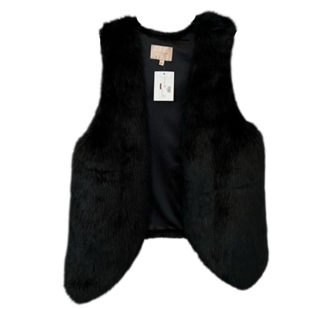 Skies are Blue Faux Fur Black Vest NWT Size Medium